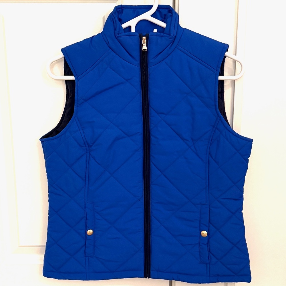 Lauren Royal Blue with Black Lining Quilted Vest - Size PM - Perfect Condition